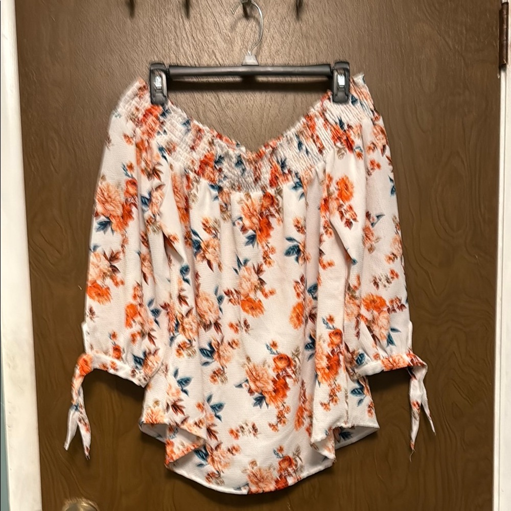 Rue21 Orange and White Ruched Tie Front Blouse